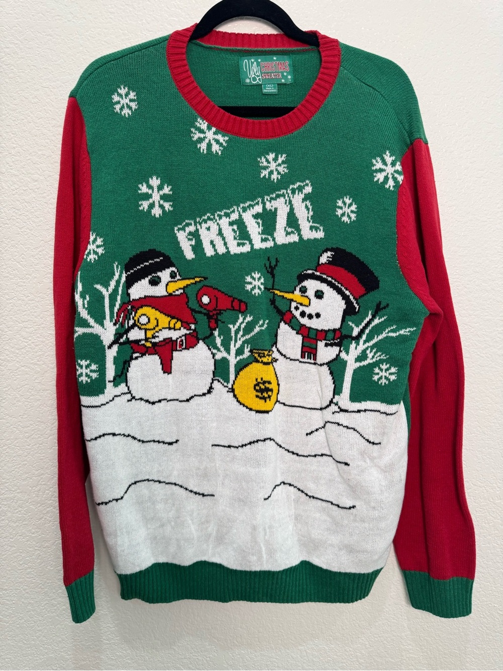 Ugly Christmas Sweater XL Snowman Freeze Robbery Funny Holiday Pullover